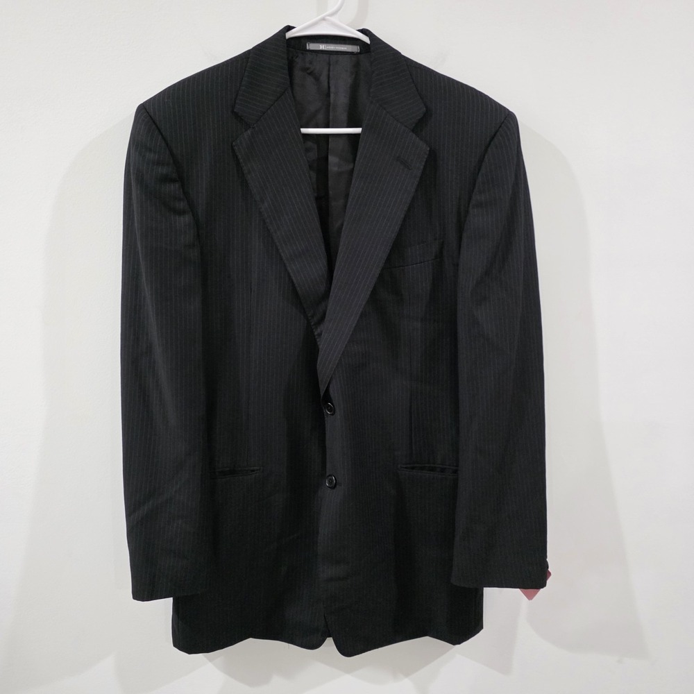 Hickey Freeman Mens Loro Piana Blazer 44 L Black Pinstripe Business Casual
